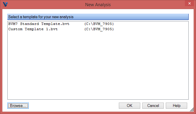 New Analysis Dialog Box - BVM Pro