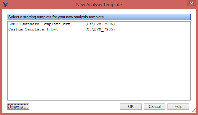 New Analysis Template Dialog Box - BVM Pro