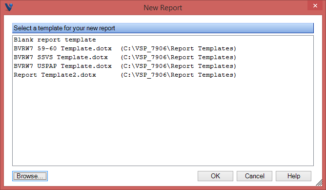 New Report Dialog Box - BVRW