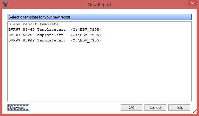 New Report Dialog Box - EBV