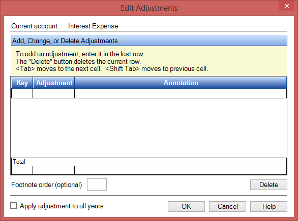 Edit Adjustments Dialog Box