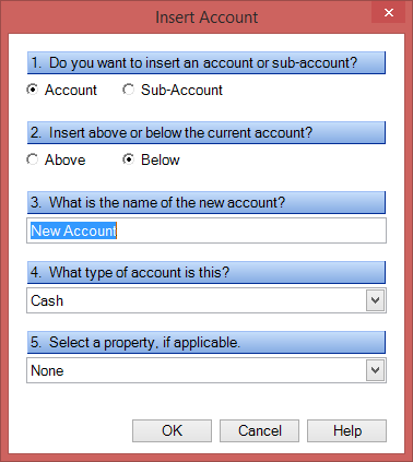 Insert Account Dialog Box