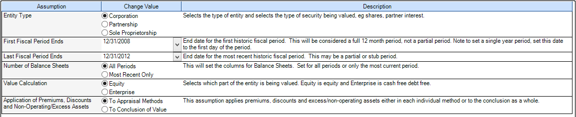 Project Assumptions Sheet