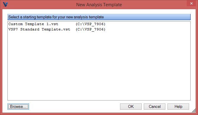 New Analysis Template Dialog Box - VSP