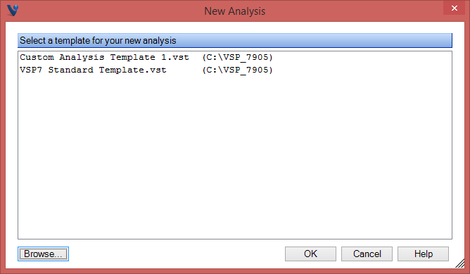 New Analysis Dialog Box - VSP