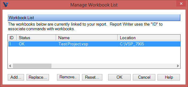 Manage Workbook List Dialog Box