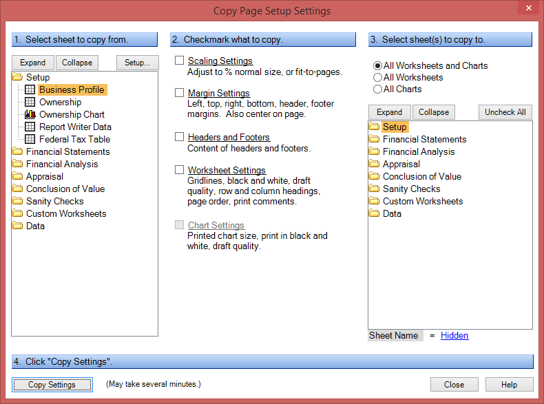 Copy Page Setup Settings Dialog Box