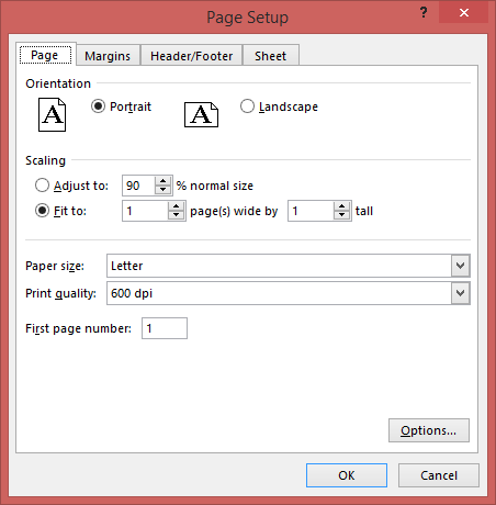 Page Setup Dialog Box