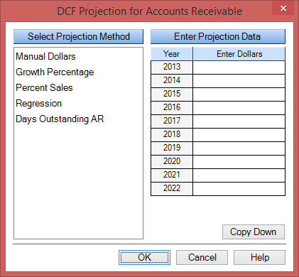 DCF Projection Dialog Box