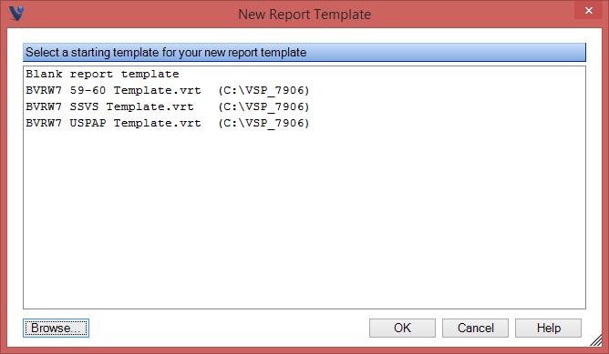 New Report Template Dialog Box - VSP