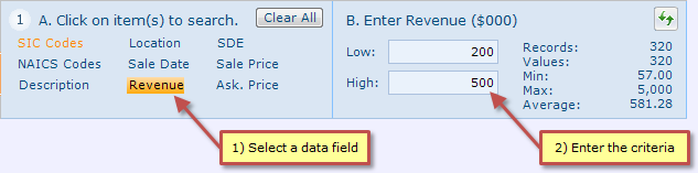 BIZCOMPS Search Criteria